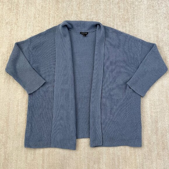Eileen Fisher Blue Cotton Hemp Open Front Cardigan Sweater XL - Picture 1 of 10